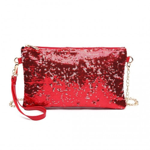 Easy Luggage LH1765 - Miss Lulu Sequins Clutch Evening Bag - Red