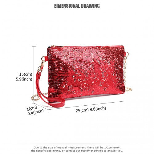 Easy Luggage LH1765 - Miss Lulu Sequins Clutch Evening Bag - Red