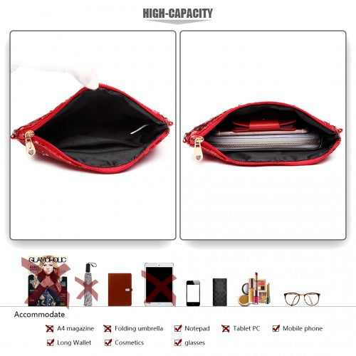 Easy Luggage LH1765 - Miss Lulu Sequins Clutch Evening Bag - Red