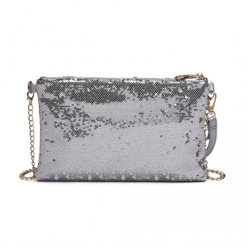 Easy Luggage LH1765 SI - Miss Lulu Sequins Clutch Evening Bag Silver