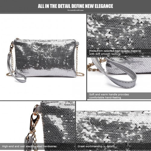Easy Luggage LH1765 SI - Miss Lulu Sequins Clutch Evening Bag Silver