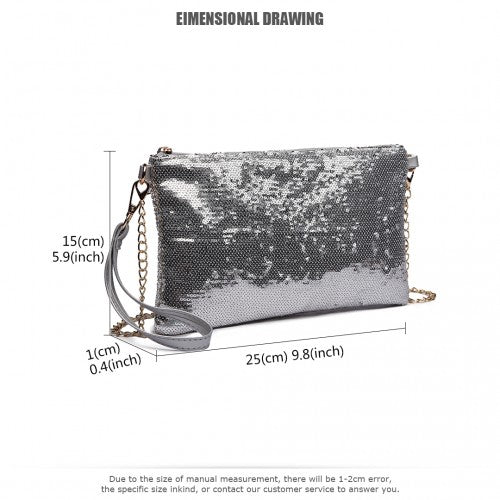 Easy Luggage LH1765 SI - Miss Lulu Sequins Clutch Evening Bag Silver