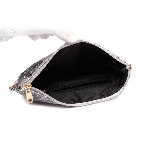 Easy Luggage LH1765 SI - Miss Lulu Sequins Clutch Evening Bag Silver