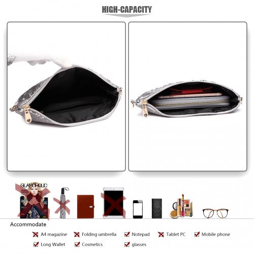 Easy Luggage LH1765 SI - Miss Lulu Sequins Clutch Evening Bag Silver