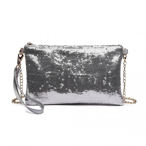 Easy Luggage LH1765 SI - Miss Lulu Sequins Clutch Evening Bag Silver