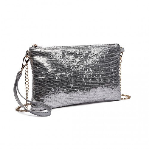 Easy Luggage LH1765 SI - Miss Lulu Sequins Clutch Evening Bag Silver