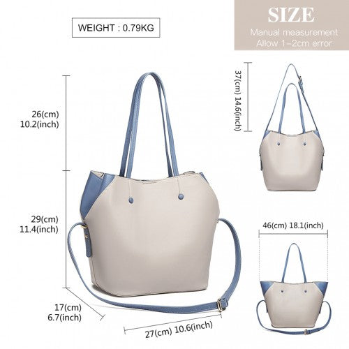 Easy Luggage LH1908 - MISS LULU 2 PIECE MULTI-WAY SHOULDER TOTE BAG - GREY