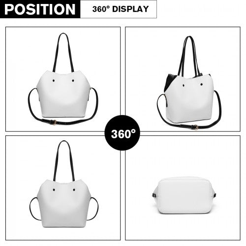 Easy Luggage LH1908 - MISS LULU 2 PIECE MULTI-WAY SHOULDER TOTE BAG - WHITE