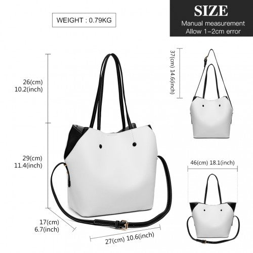 Easy Luggage LH1908 - MISS LULU 2 PIECE MULTI-WAY SHOULDER TOTE BAG - WHITE