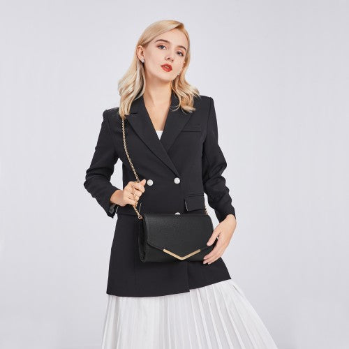 Easy Luggage LH2064 - Miss Lulu Vegan Envelope Clutch Bag - Black