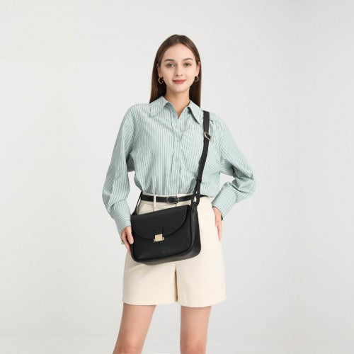 Easy Luggage LH2109 - Miss Lulu Fashion Leather Commute Flap Small Square Bag - Black