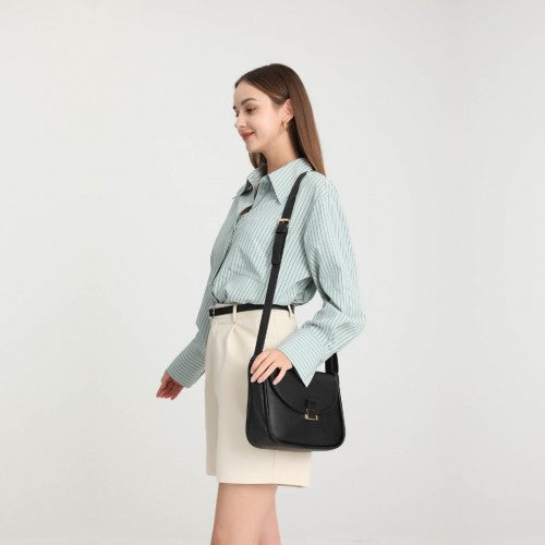Easy Luggage LH2109 - Miss Lulu Fashion Leather Commute Flap Small Square Bag - Black
