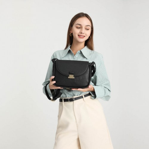 Easy Luggage LH2109 - Miss Lulu Fashion Leather Commute Flap Small Square Bag - Black