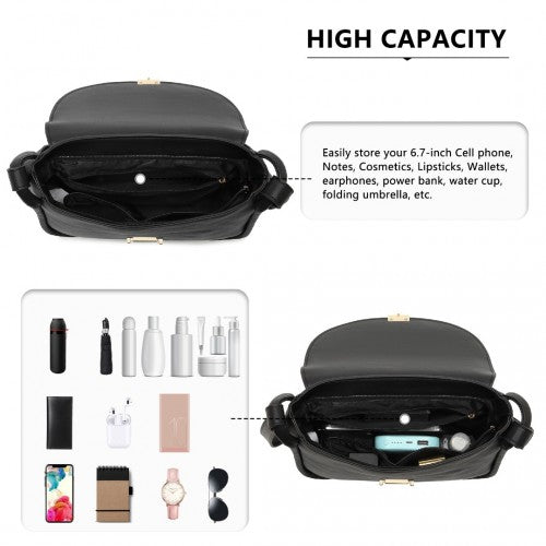 Easy Luggage LH2109 - Miss Lulu Fashion Leather Commute Flap Small Square Bag - Black