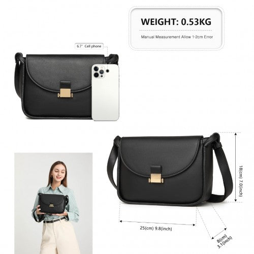 Easy Luggage LH2109 - Miss Lulu Fashion Leather Commute Flap Small Square Bag - Black