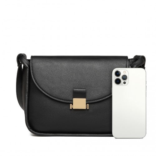 Easy Luggage LH2109 - Miss Lulu Fashion Leather Commute Flap Small Square Bag - Black