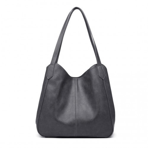Easy Luggage LH2230 - Miss Lulu Soft Leather Multiple Pocket Tote Shoulder Bag - Grey