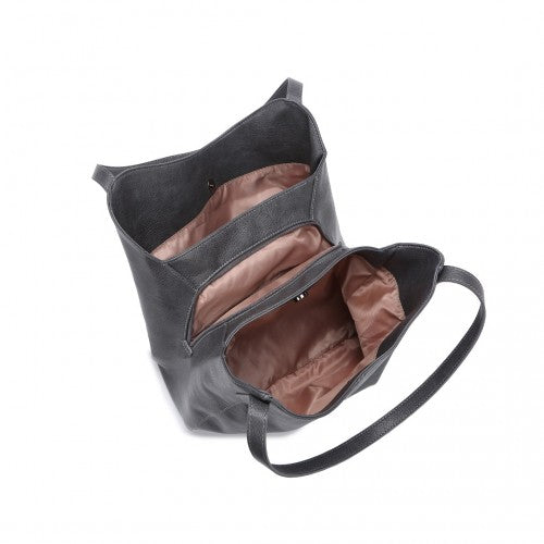 Easy Luggage LH2230 - Miss Lulu Soft Leather Multiple Pocket Tote Shoulder Bag - Grey