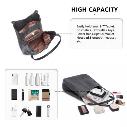Easy Luggage LH2230 - Miss Lulu Soft Leather Multiple Pocket Tote Shoulder Bag - Grey
