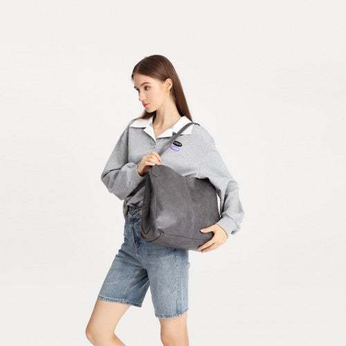 Easy Luggage LH2230 - Miss Lulu Soft Leather Multiple Pocket Tote Shoulder Bag - Grey
