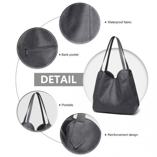 Easy Luggage LH2230 - Miss Lulu Soft Leather Multiple Pocket Tote Shoulder Bag - Grey