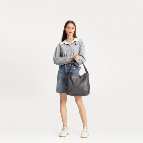 Easy Luggage LH2230 - Miss Lulu Soft Leather Multiple Pocket Tote Shoulder Bag - Grey