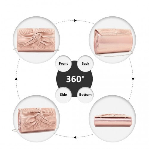 Easy Luggage LH2252 - Miss Lulu Women's Pleated Bow Evening Bag Clutch Handbag - Pink