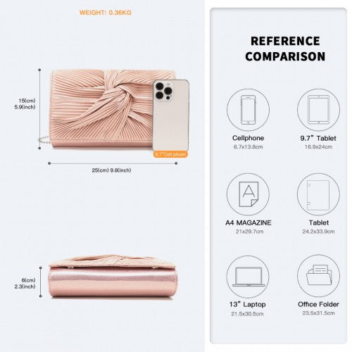 Easy Luggage LH2252 - Miss Lulu Women's Pleated Bow Evening Bag Clutch Handbag - Pink