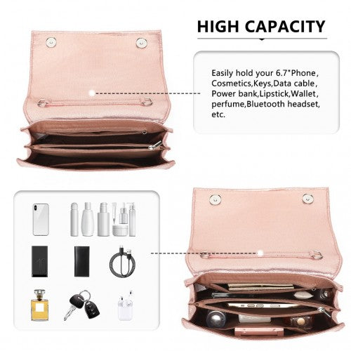 Easy Luggage LH2252 - Miss Lulu Women's Pleated Bow Evening Bag Clutch Handbag - Pink