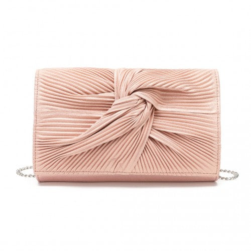 Easy Luggage LH2252 - Miss Lulu Women's Pleated Bow Evening Bag Clutch Handbag - Pink