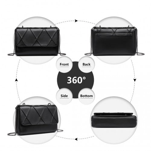 Easy Luggage LH2253 - Miss Lulu Rhombus Flap Chain Shoulder Bag - Black