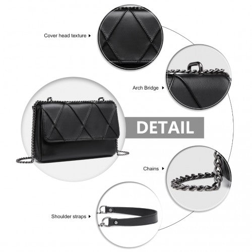 Easy Luggage LH2253 - Miss Lulu Rhombus Flap Chain Shoulder Bag - Black