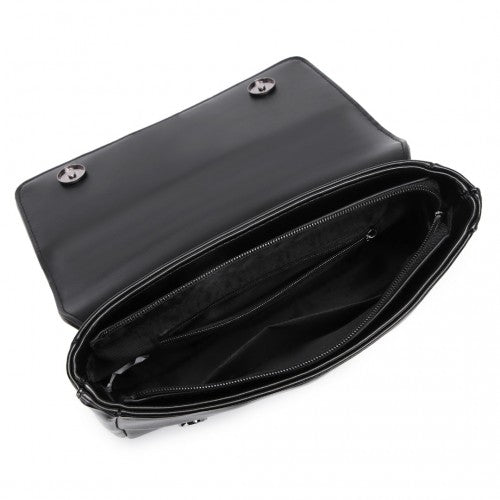 Easy Luggage LH2253 - Miss Lulu Rhombus Flap Chain Shoulder Bag - Black