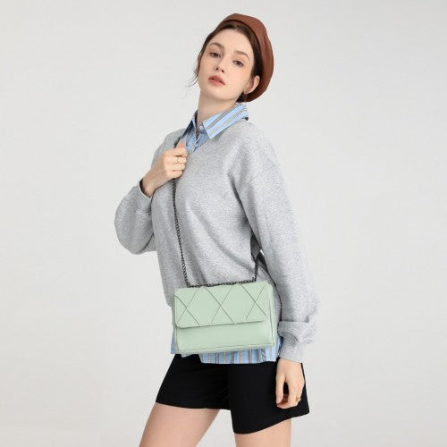 Easy Luggage LH2253 - Miss Lulu Rhombus Flap Chain Shoulder Bag - Green