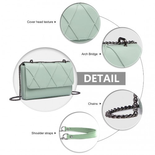 Easy Luggage LH2253 - Miss Lulu Rhombus Flap Chain Shoulder Bag - Green