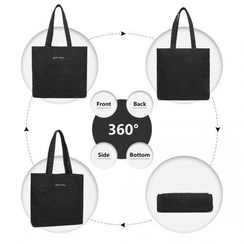 Easy Luggage LH2319 - Miss Lulu Large Capacity Canvas Shopping Shoulder Bag - Black