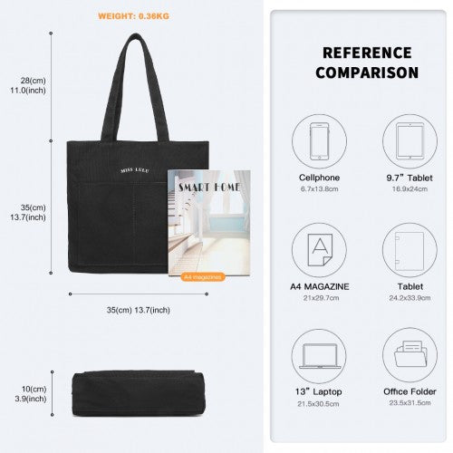 Easy Luggage LH2319 - Miss Lulu Large Capacity Canvas Shopping Shoulder Bag - Black
