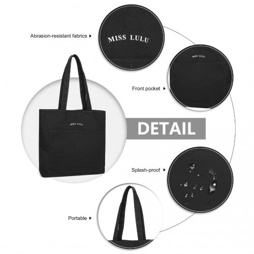 Easy Luggage LH2319 - Miss Lulu Large Capacity Canvas Shopping Shoulder Bag - Black