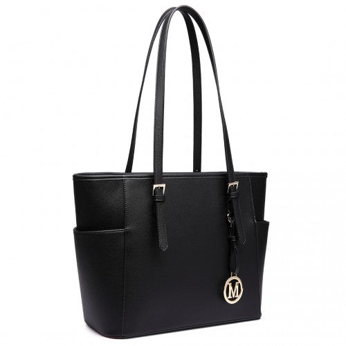 Easy Luggage LM1642-1 - Miss Lulu Faux Leather Adjustable Handle Tote Bag - Black