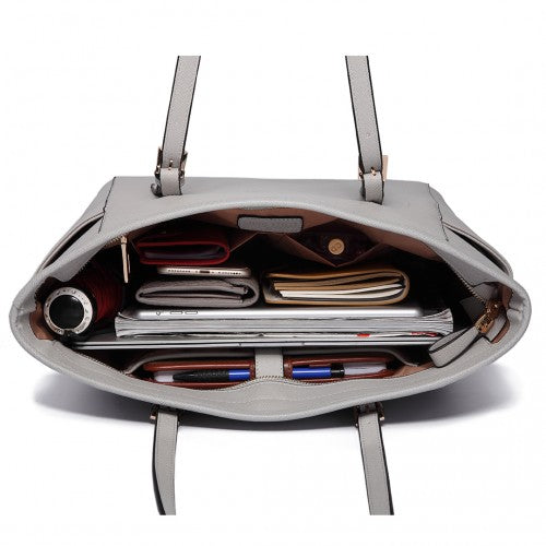 Easy Luggage LM1642-1 - Miss Lulu Faux Leather Adjustable Handle Tote Bag - Light Grey