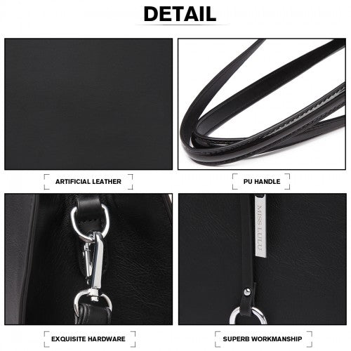 Easy Luggage LN1909 - Miss Lulu Glossy Detail Shoulder Bag - Black