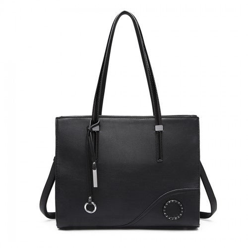 Easy Luggage LN1909 - Miss Lulu Glossy Detail Shoulder Bag - Black