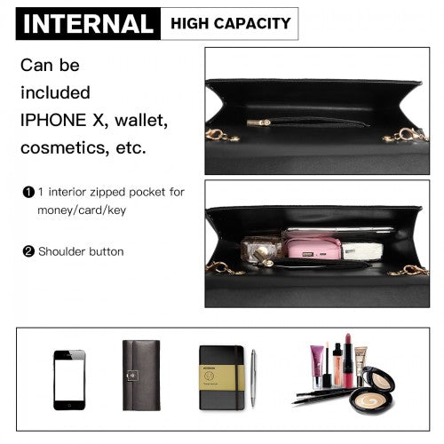 Easy Luggage LP1963 - MISS LULU CHEVRON ENVELOPE CLUTCH BAG - BLACK