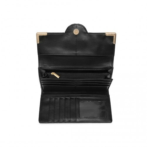 Easy Luggage LP2022 - Miss Lulu Leather Look Classic Long Purse - Black