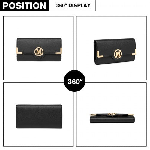 Easy Luggage LP2022 - Miss Lulu Leather Look Classic Long Purse - Black