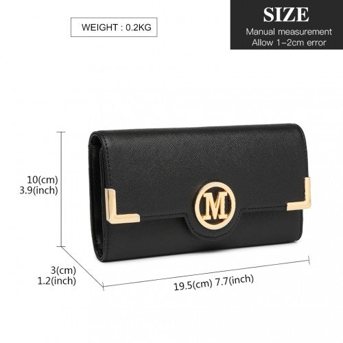 Easy Luggage LP2022 - Miss Lulu Leather Look Classic Long Purse - Black