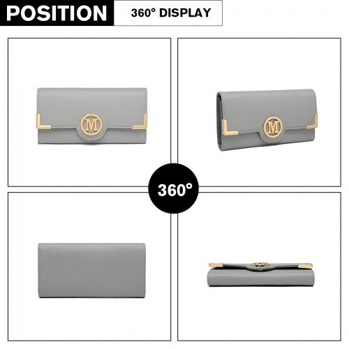 Easy Luggage LP2022 - Miss Lulu Leather Look Classic Long Purse - Grey