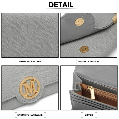 Easy Luggage LP2022 - Miss Lulu Leather Look Classic Long Purse - Grey