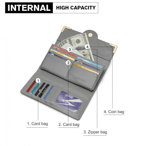 Easy Luggage LP2022 - Miss Lulu Leather Look Classic Long Purse - Grey