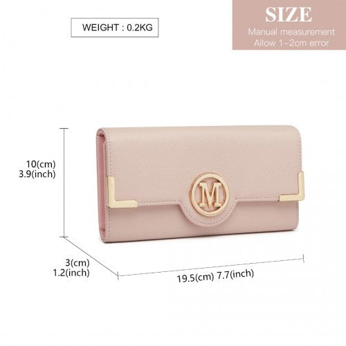 Easy Luggage LP2022 - Miss Lulu Leather Look Classic Long Purse - Pink